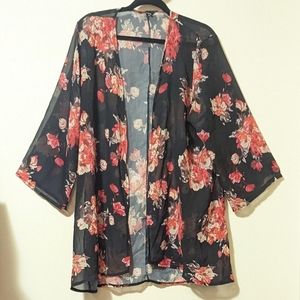 Feitong Floral Red Black Kimono XXL 2XL